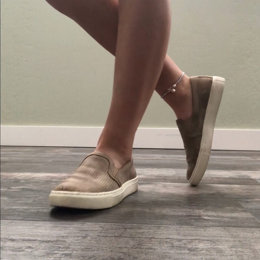 tan flat slip on shoes 👟